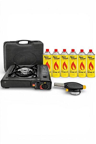 Otto Portable Camping Package: Dual Stove + Burner + 6 Gas Cylinders.