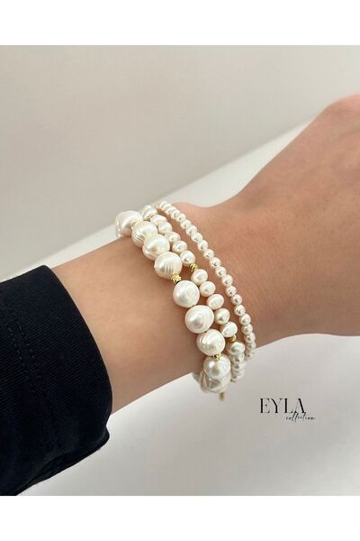 eyla collection Gerçek İnci Bileklik Seti 3 lü ( Taşı Yıldız Bileklik Hediye)
