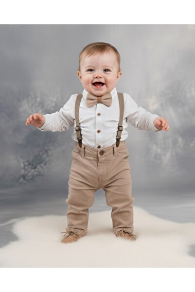 voyyo kids baby طقم أطفال للأولاد الصغار مع ربطة عنق وقميص وسروال كتان وحمالا...