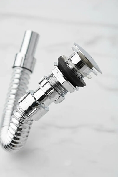 Genel Markalar Krom Basmalı Sifon -Körüklü Sifon Bas Stoplu Lavabo Mutfak Sifonu-Paslanmaz