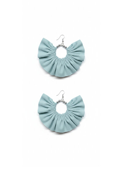 maia أقراط دائرية فضية اللون - تصميم مزين بالخرز من القماش الأخضر النعناعي