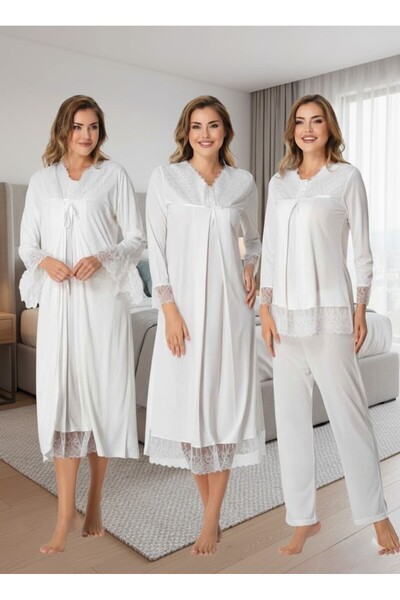 Lohusa Homewear Set de pijamale pentru femei, din dantelă de bumbac ecru, cu ...