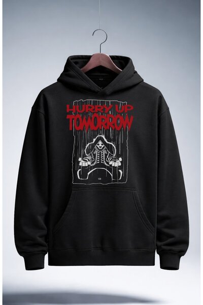 Fuddy Moda Unisex Φούτερ με κουκούλα με στάμπα  "Hurry Up Tomorrow ", Oversiz...