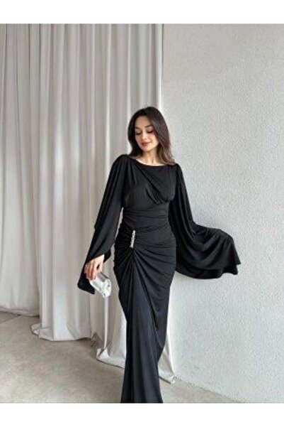 MODA DURAĞI ISABEL BROŞLU Maxi Elbise Siyah