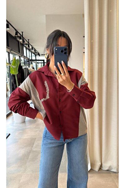 Kedi Fashion Taş detaylı garnili gömlek