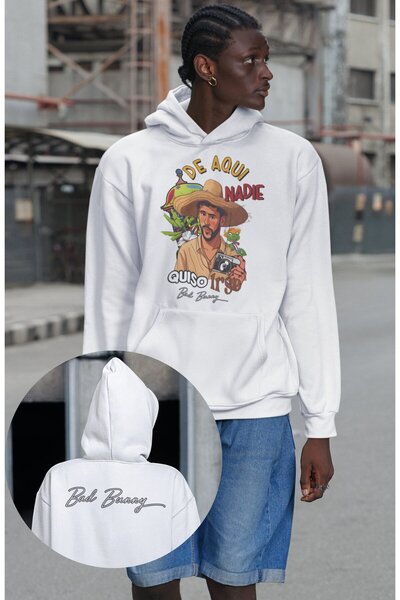 Fuddy Moda Hanorac unisex cu imprimeu Bad Bunny De Aqui Nadie Ense tricou , H...