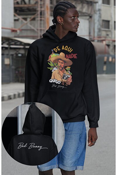 Fuddy Moda Hanorac unisex cu imprimeu Bad Bunny De Aqui Nadie Ense tricou , H...