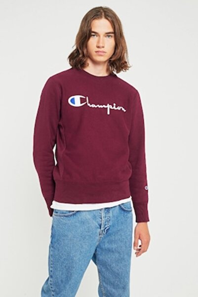 Champion Men's Sweatshirt, Cotton, Burgundy Printed Logo M INTL