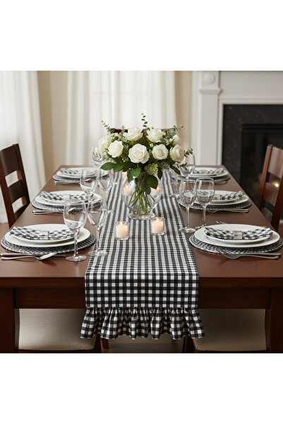 Sister Home Design Ekose, Fırfırlı, Pötikare Ranır- Table Runner