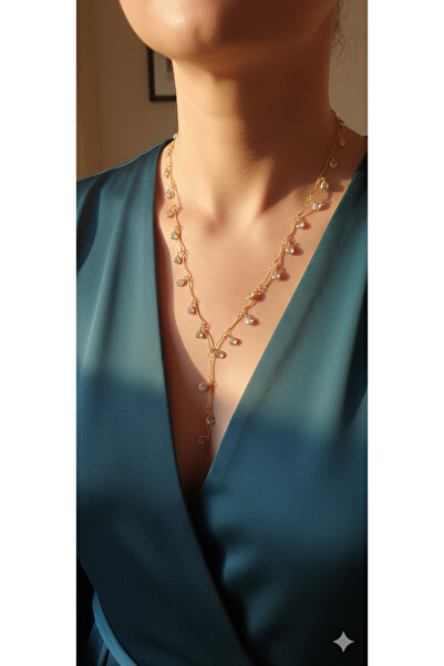 shop El Yapımı Damla Taşlı Y Kolye