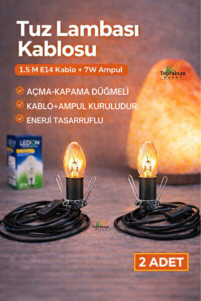 topraktan hasat odağında lezzet gizli 2 Adet Tuz Lambası Kablosu 1.5 Metre E1...