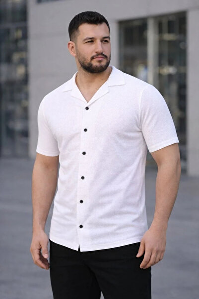 MODA Men's Waffle Fabric Short Sleeve Button down Open Collar Regular Fit Shi...