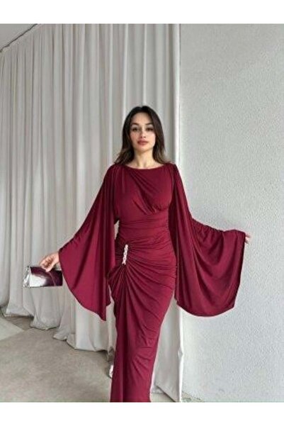 MODA DURAĞI ISABEL BROŞLU Maxi Elbise Bordo