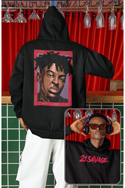 Fuddy Moda Hanorac unisex cu glugă și imprimeu pe spate 21 Savage tricou , Ha...