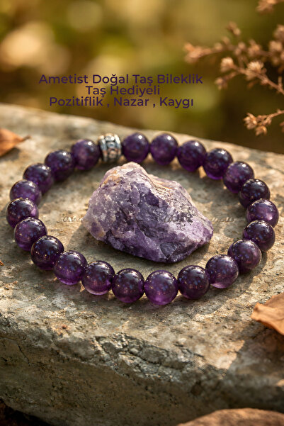 NBS Beautiful Naturel Stones Ametist Doğal Taş Bileklik Unisex 8 mm ( Hediyel...