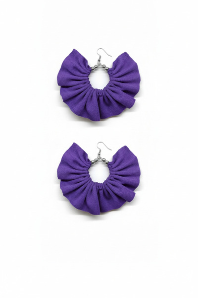 maia Silver Color Hoop Earrings – Purple Fabric Beaded Design