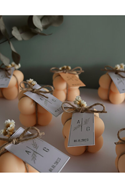 glow-candle by you Kişiye Özel Çiçekli 50 Adet Hediyelik Turuncu Bubble Mum -...