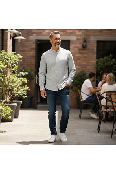 EREN STYLE Classic 100% Cotton Long Sleeve Court Collar Shirt (Regular Fit)