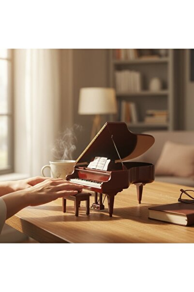 hediyesahibi Dekoratif Kahverengi Ahşap Piyano Biblosu