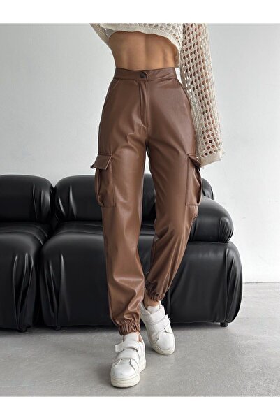 Azra Moda Style New Season Leather Trousers Lycra Cargo Pocket Detail Women