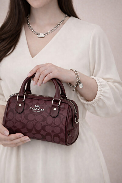 BARAQA Burgundy bag – Jacquard canvas fabric with leather details