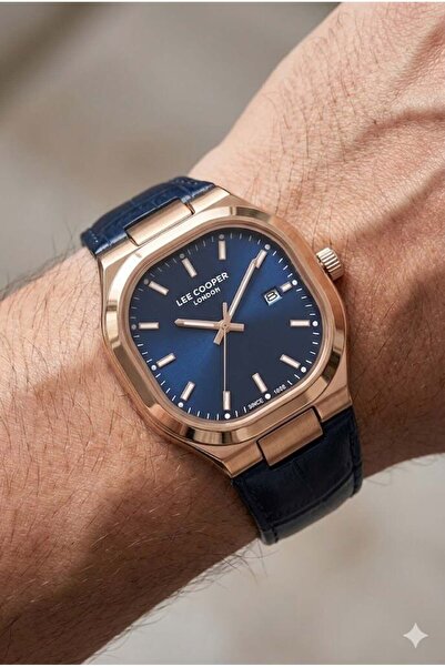 Lee Cooper Klasik ve Şık Erkek Kol Saati | 42 mm Çelik Kasa, Lacivert Deri Ko...