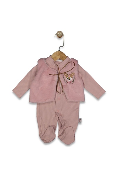 minipanda Welsoft Lamb Lined Vest Set Baby Girl Jumpsuit with Booties