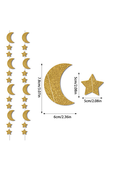 Choice5 زينة معلقة على شكل نجمة وهلال ذهبية لامعة بطول 3 أمتار، مناسبة لرمضان...