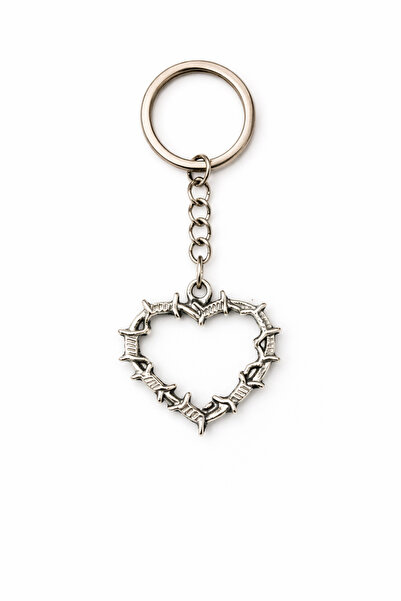 Yuchicly قلادة على شكل قلب مزخرف بالشوكات باللون الفضي للجنسين معدن سلسلة مفاتيح