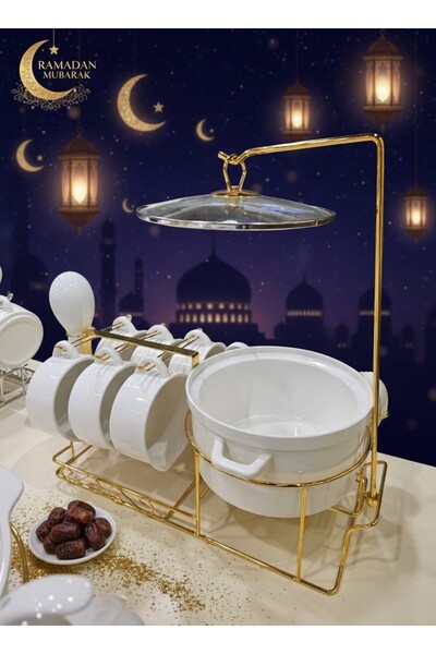 Generic SNK Premium 15Pc Porcelain Soup Pot Set Golden, Silver Stand Bowls & ...