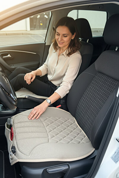Cartex Bej Cepli Terletmez Ortopedik Oto Koltuk Minderi - 1 Adet -Bej Universal Tekli Oto Koltuk Minderi