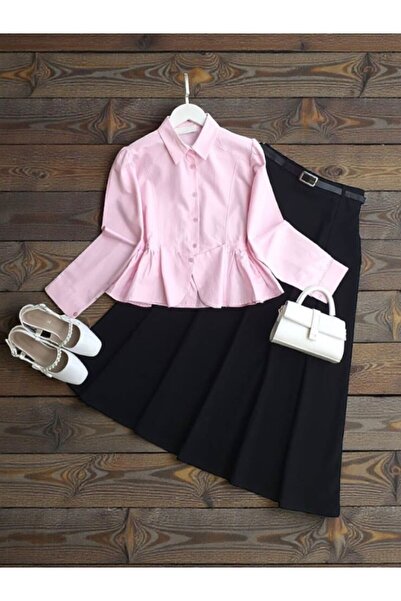 ŞAHİN TESETTÜR GİYİM PEPLUM DİKİŞLİ FIRFIRLI GÖMLEK 5667