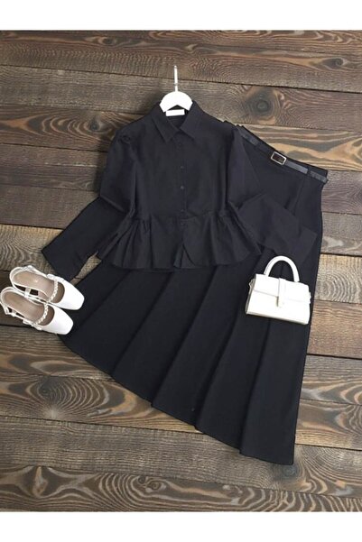 ŞAHİN TESETTÜR GİYİM PEPLUM DİKİŞLİ FIRFIRLI GÖMLEK 5667