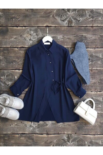 ŞAHİN TESETTÜR GİYİM ÇAPRAZ DÜĞMELİ YAN BAĞCIKLI GÖMLEK TUNİK 5660