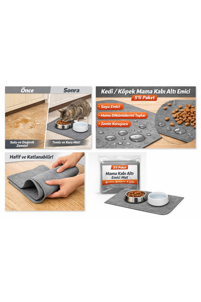 Saklı Çekmece PatiPak Kedi Köpek Mama Kabı Altı Mat 5’li Paket – Zemin Koruyu...