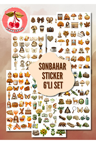 Kiraz Craft Sonbahar Vintage Sticker 6’lı Set | Cozy Sıcak Tonlar | Ajanda & ...