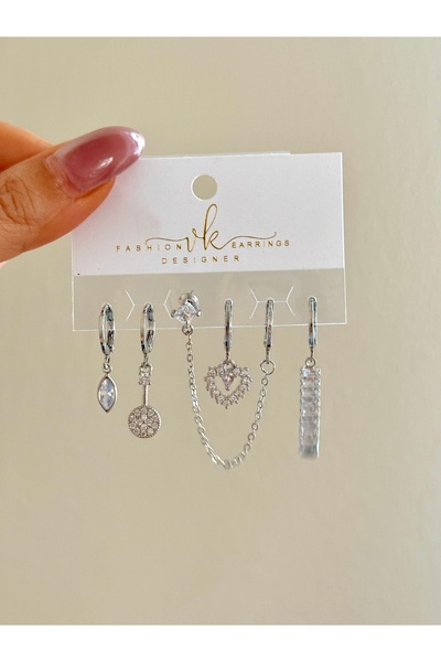 YOUES JEWELRY STEEL WOMEN'S 6 EARRING SET