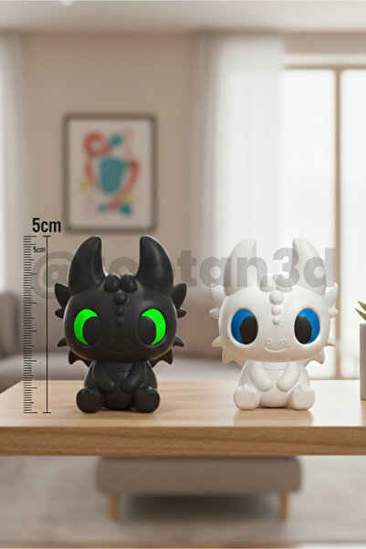 Toptan3D (2'li Paket) Mini Siyah &amp; Beyaz Ejderha Oyuncak Figür Seti (Yüks...