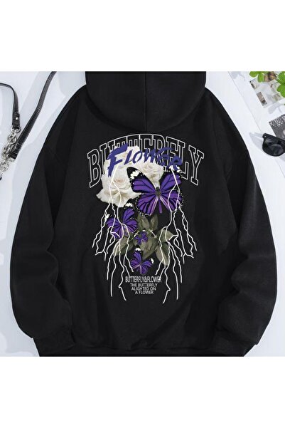 bellanova Unisex Μαύρο Oversize Φούτερ με 3 Κλωστές - Εκτύπωση Υψηλής Ποιότητ...