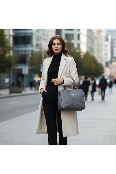 Sargınlar Nas Bag Women's Large Size Three-Compartment Shoulder Bag Gray Rave...