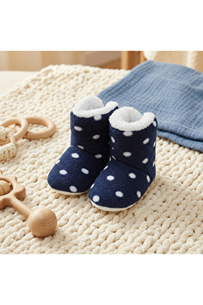 CloudStone Unisex Bebek Lacivert Puantiyeli 9-12 Ay Kaydırmaz Tabanlı Kürklü ...