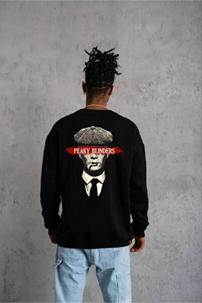 MODA Men's Crew Neck Printed Oversize Sweatshirt - Black