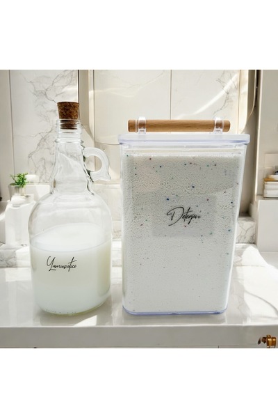 ozbience Ahşap Kulplu Deterjan ve Yumuşatıcı Şişesi, 2000ML ve 1000ML