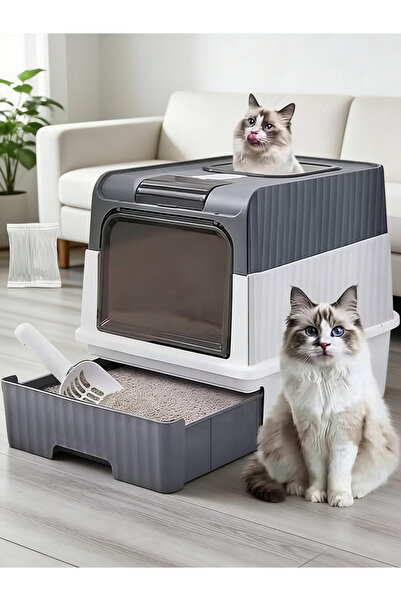 Yoawllty صندوق فضلات قطط قصة فضفاضة ، تصميم قابل للطي مع غطاء ومجرفة، سهل الت...