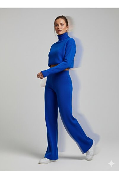 Sublime Butik Γυναικείο πουλόβερ με δαχτυλίδια σε μπλε ναυτικό στυλ και παντε...