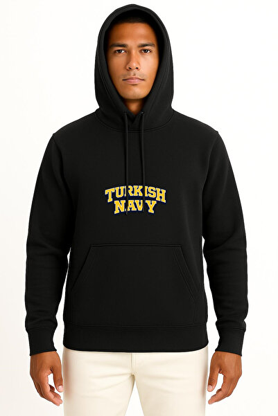 Bahriyeli Collection Hooded Turkish Navy Text Chest Printed Unisex Sweatshirt