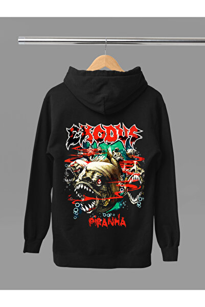 MAGORS سترة روك قطنية مطبوعة من EXODUS بأكمام طويلة وثلاث خيوط وقبعة للرأس