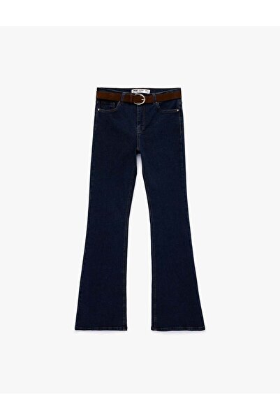 Koton Slim Fit Belted Buttoned Spanish Cuff Dark Indigo Women's Jean Trousers...