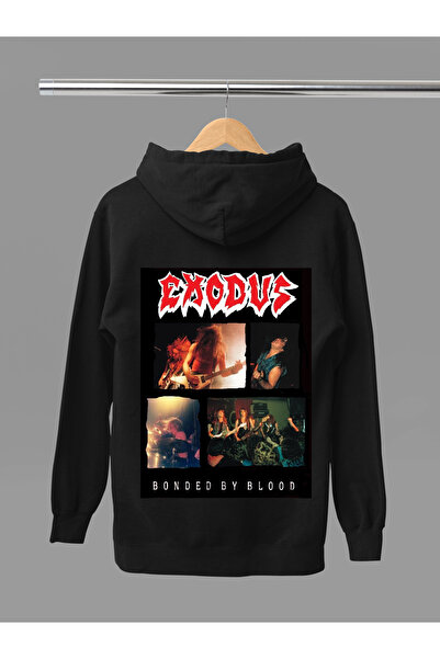 MAGORS سترة روك قطنية مطبوعة من EXODUS بأكمام طويلة وثلاث خيوط وقبعة للرأس