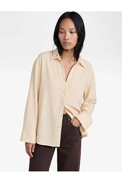 Koton Viscose Blended Oversize Yellow Women's Shirt 6Sak60152Pw